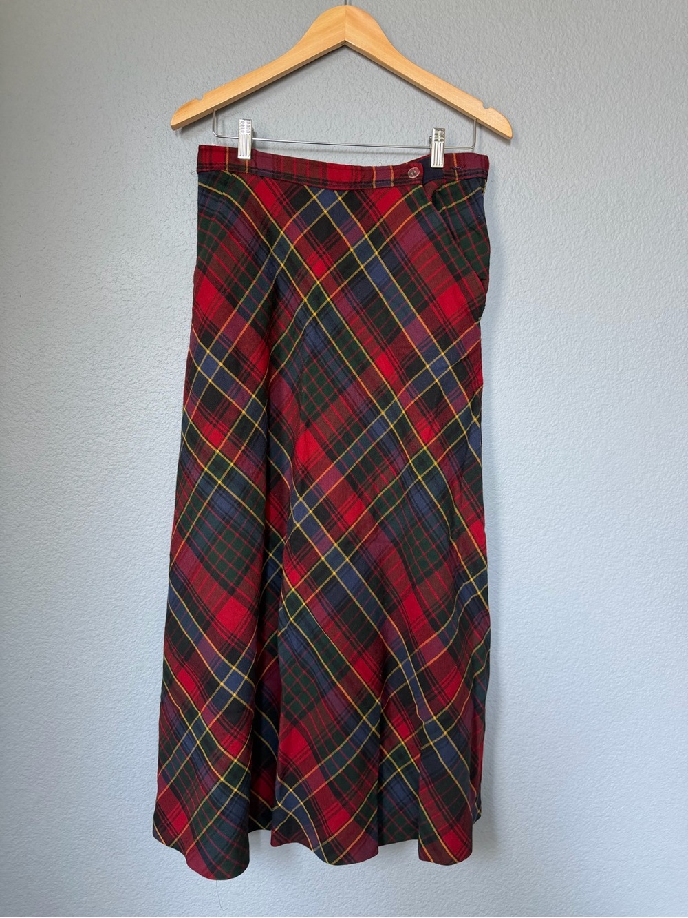 Ralph Lauren Red Plaid Maxi/Midi Skirt 100% Wool
